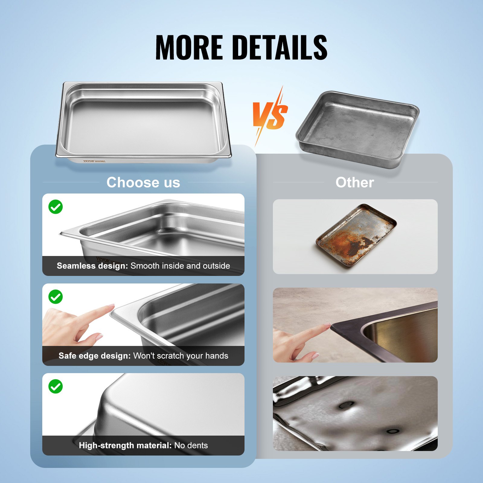 Set od 6 hotelskih GN posuda pune veličine, parne posude s funkcijom protiv zaglavljivanja, od nehrđajućeg čelika debljine 0,8 mm, komercijalne posude duboke 6,35 cm za restorane, catering, industriju i znanost - Slika 6