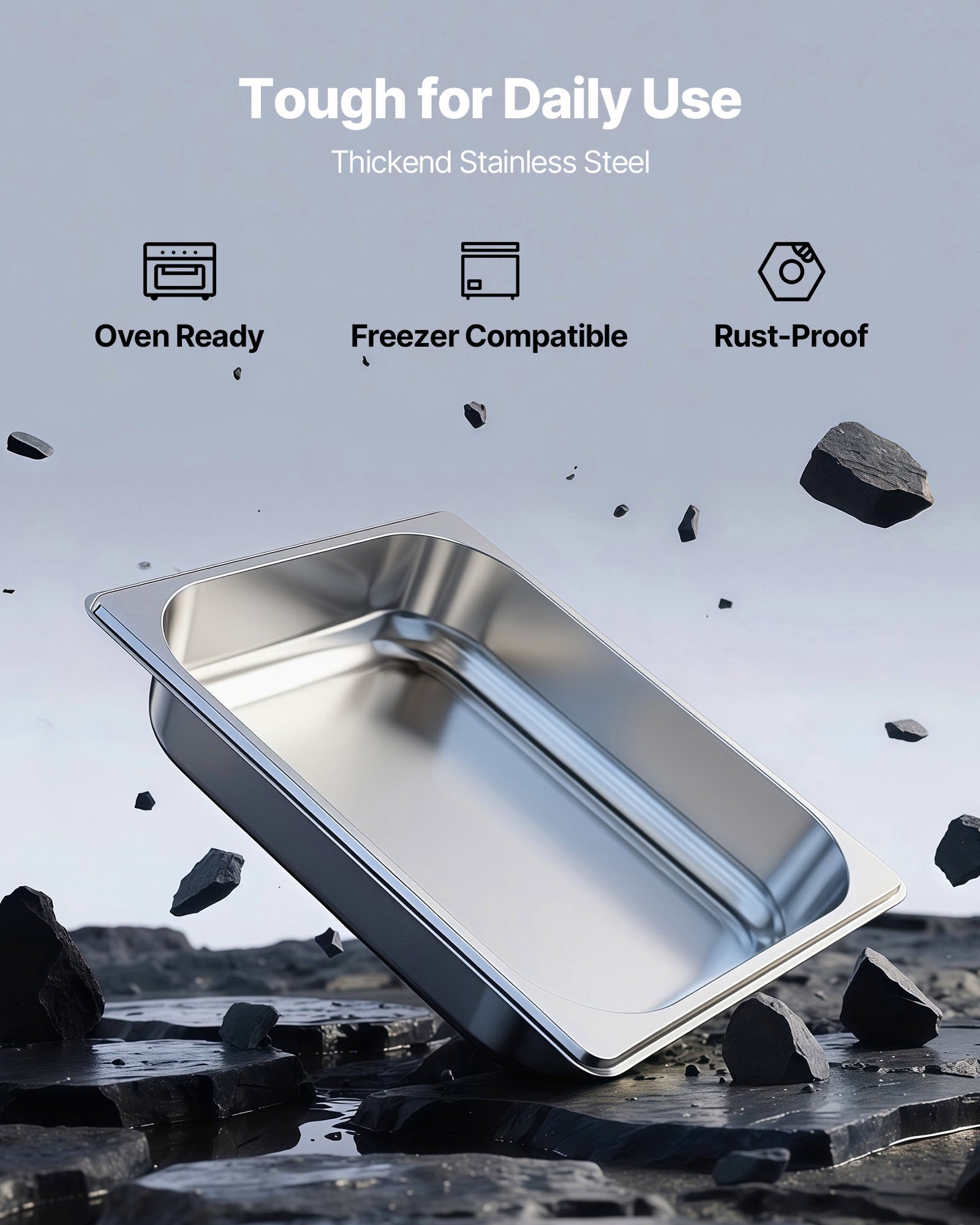 Gastronorm posude – hotelska tava GN 1/2, set od 4 kom, 3,8 l, dubina 6,35 cm, nehrđajući čelik, višekratno, za catering, restorane, buffet i zabave - Slika 2