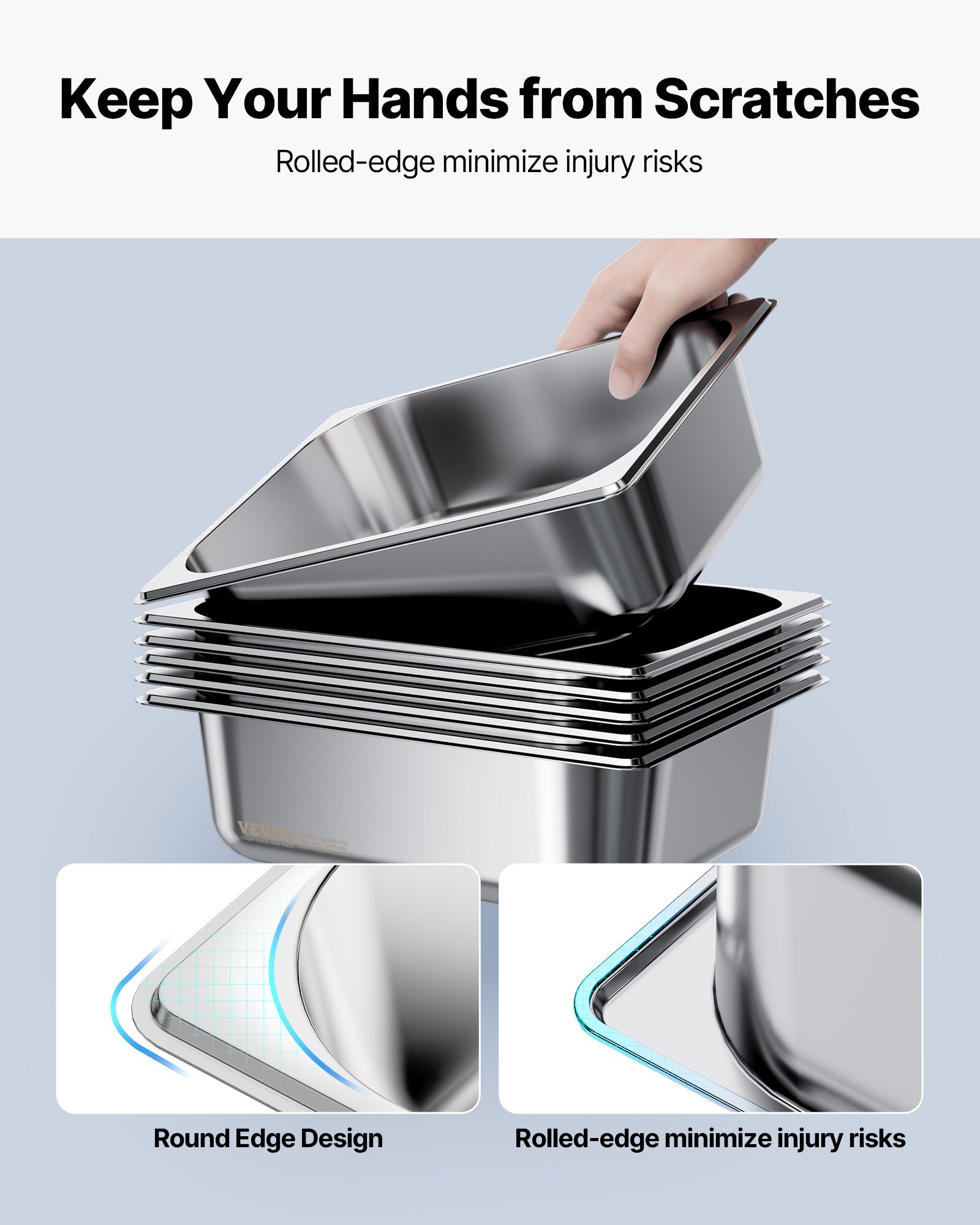 Gastronorm posude GN 1/2 (Hotel tava), 6 kom, 6 l, dubina 9,8 cm, nehrđajući čelik, višekratne posude za catering, restorane i bifee - Slika 5