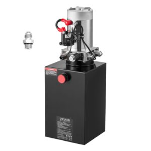 Hidraulični agregat od 9,5 l za kip-prikolice, jednostrano djelujuća pumpa s maksimalnim tlakom 22 MPa i protokom 3,4 l/min, 12 V DC, metalni spremnik, crna