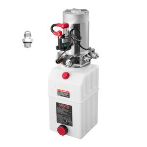 Hidraulični agregat od 6,6 L za kiper prikolicu, jednostrukog djelovanja, maks. tlak 22 MPa, protok 3,4 L/min, 12 V DC, metalni spremnik, bijeli