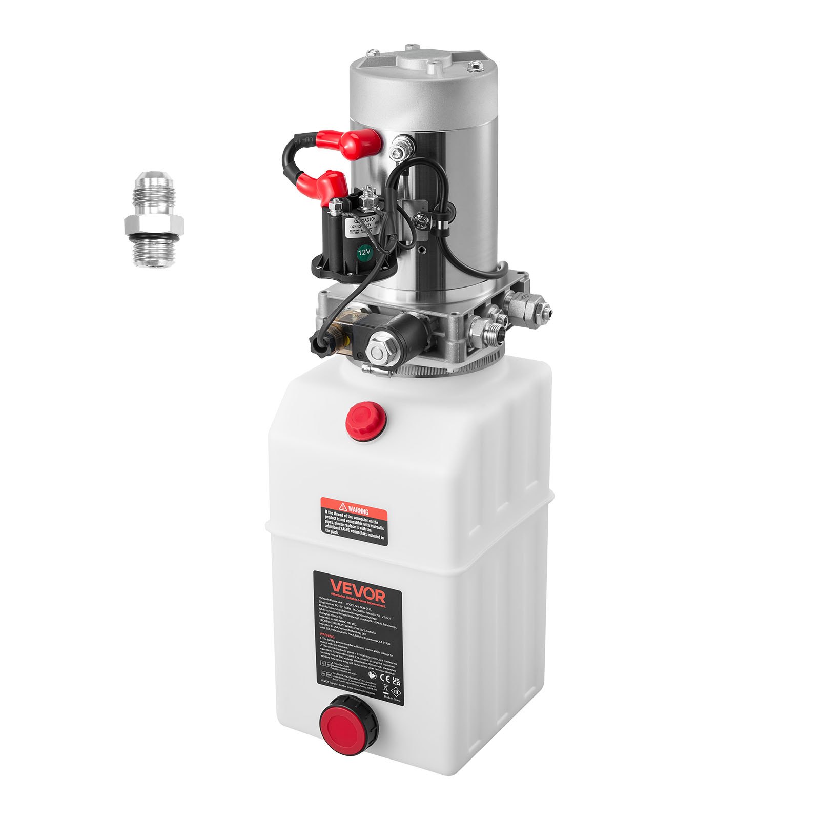 Hidraulični agregat od 6,6 L za kiper prikolicu, jednostrukog djelovanja, maks. tlak 22 MPa, protok 3,4 L/min, 12 V DC, metalni spremnik, bijeli