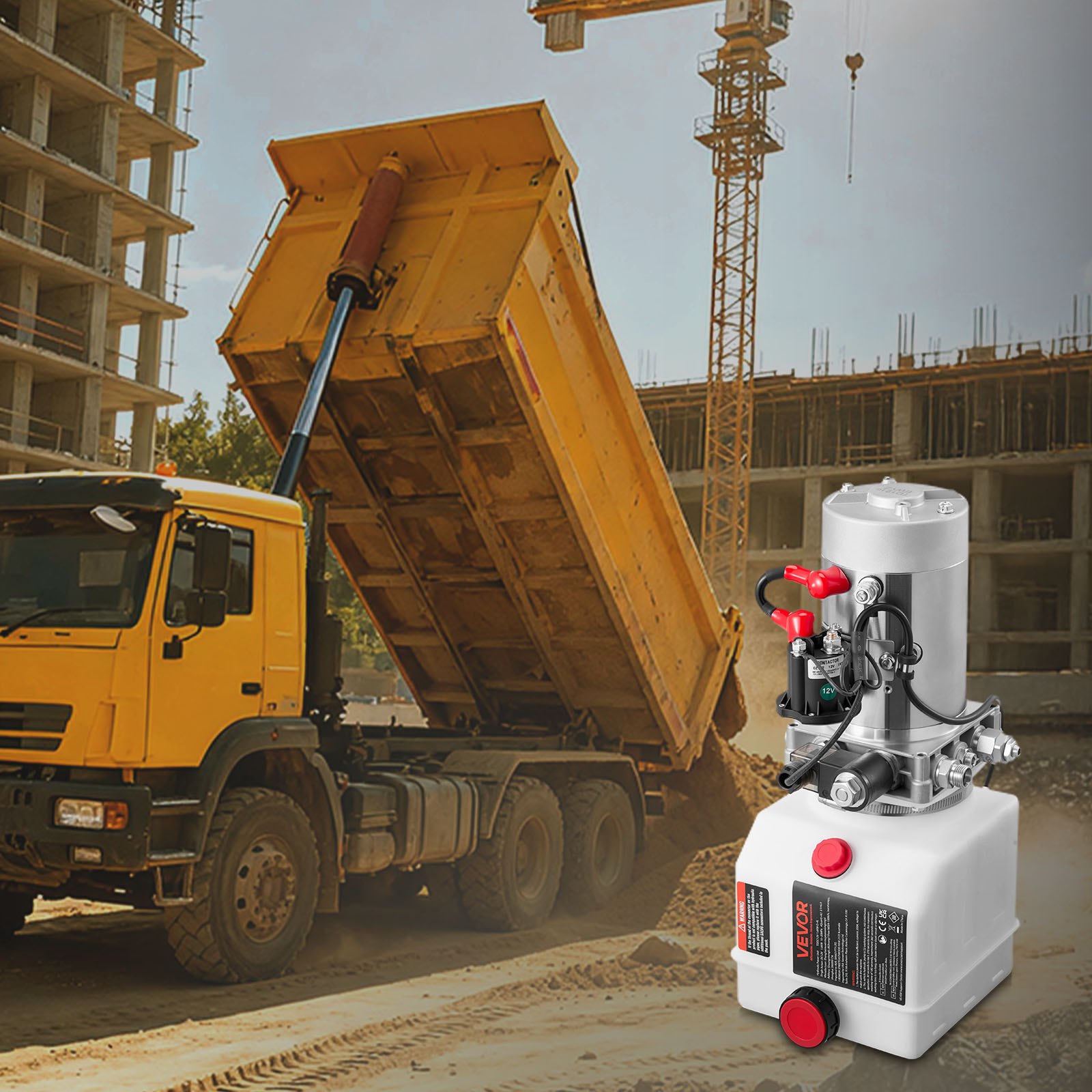 Hidraulični agregat 3,8 l za kiper prikolicu, jednostruko djelovanje, maks. tlak 22 MPa, protok 3,4 l/min, 12 V DC, metalni spremnik, bijela boja - Slika 8