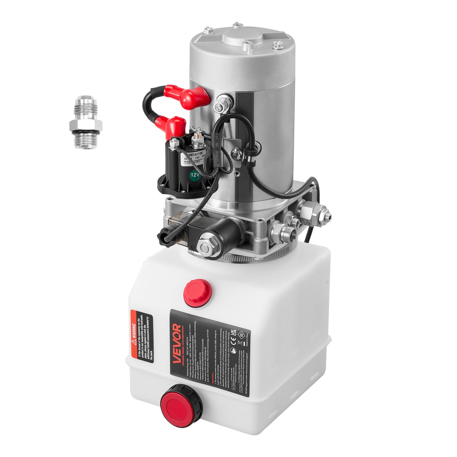 Hidraulični agregat 3,8 l za kiper prikolicu, jednostruko djelovanje, maks. tlak 22 MPa, protok 3,4 l/min, 12 V DC, metalni spremnik, bijela boja