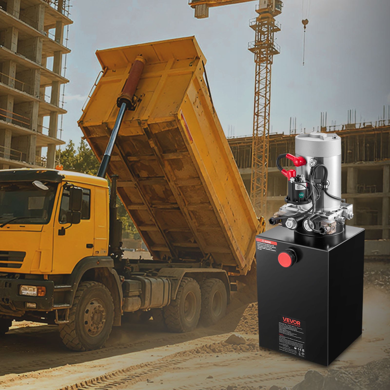 Dvoradni hidraulični agregat od 11,3 l za kiper prikolice, maks. tlak 22 MPa, protok 3,4 l/min, 12 V DC hidraulična pumpa s metalnim spremnikom, crna - Slika 8