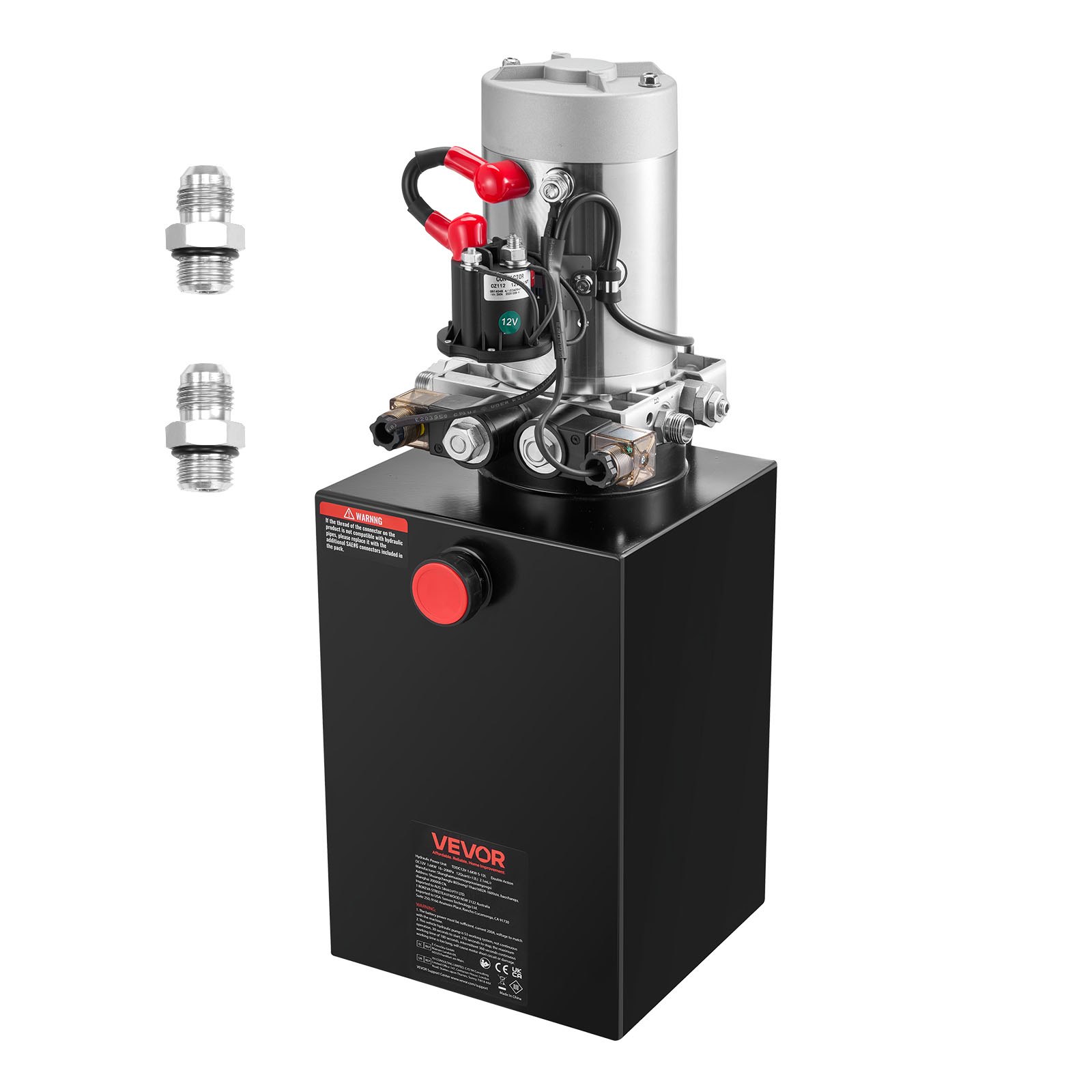 Dvoradni hidraulični agregat od 11,3 l za kiper prikolice, maks. tlak 22 MPa, protok 3,4 l/min, 12 V DC hidraulična pumpa s metalnim spremnikom, crna