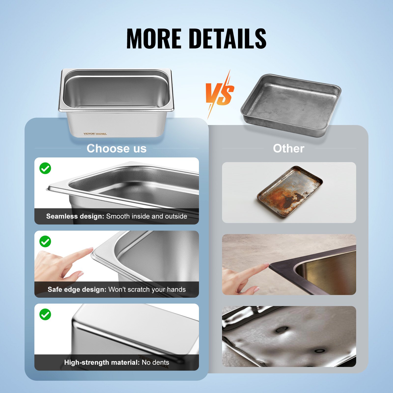 Gastronorm posude od nehrđajućeg čelika, set 8 kom, 328 x 178 x 148 mm, posude za hranu s poklopcima, profesionalni toplinski spremnik 5,93 l, hotelska GN posuda veličine 1/3 - Slika 6