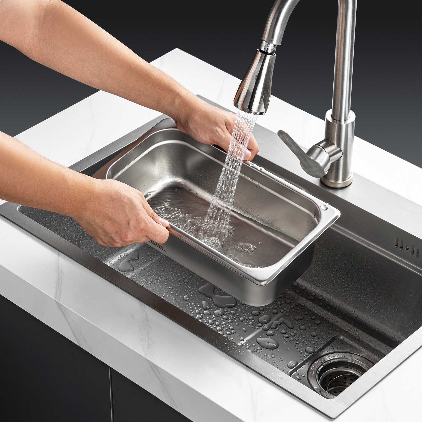 Gastronorm posude od nehrđajućeg čelika, set 8 kom, 328 x 178 x 148 mm, posude za hranu s poklopcima, profesionalni toplinski spremnik 5,93 l, hotelska GN posuda veličine 1/3 - Slika 8